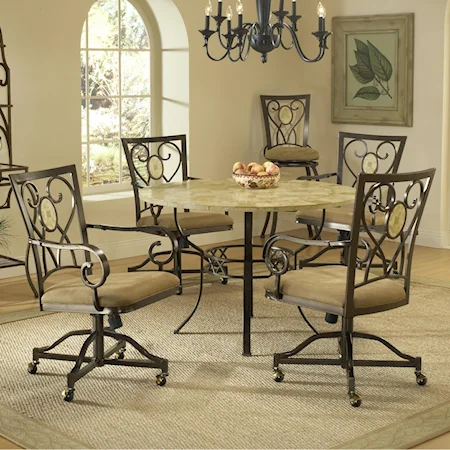 Five Piece Round Dining Set with Caster Chairs